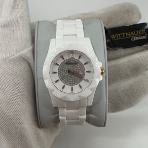 Wittnauer Ceramic Crystal Dial Watch 39mm White Rose Gold Quartz Women New